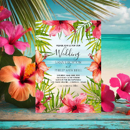 Island Paradise Tropical Palms und Blume Hochzeit Einladung