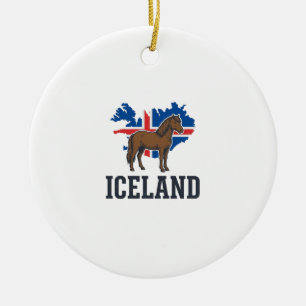 Island Pferd Vintage-Flagge Vektor-Shirt-Design_1 Keramik Ornament