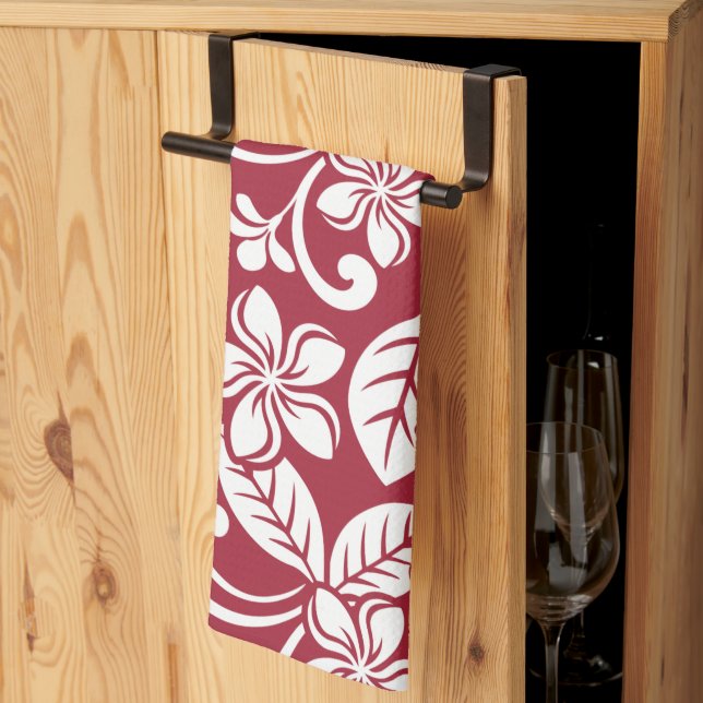 ISLAND PLUMERIA (CARDINAL RED) Serviettes de cuisi (Pliage en tiers)