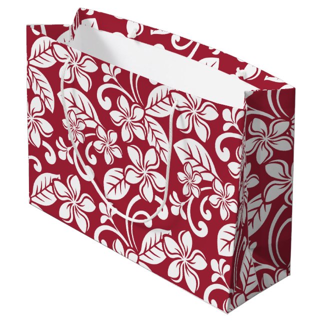 ISLAND PLUMERIA (KARDINAL RED) Geschenktasche Große Geschenktüte (Rückseite Schrägansicht)