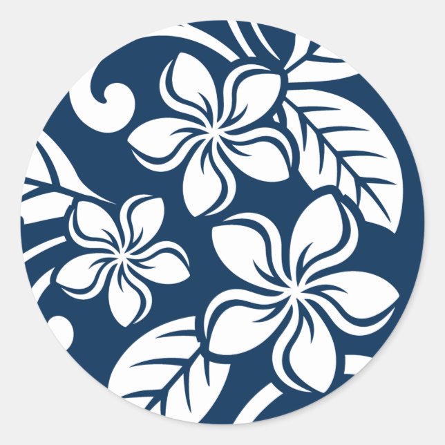 ISLAND PLUMERIA (NAVY) CLASSIC ROUND STICKER (Vorderseite)