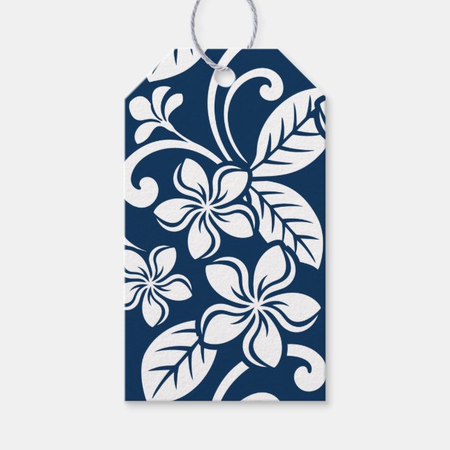 ISLAND PLUMERIA (NAVY) GIFT TAGS GESCHENKANHÄNGER (Vorderseite)