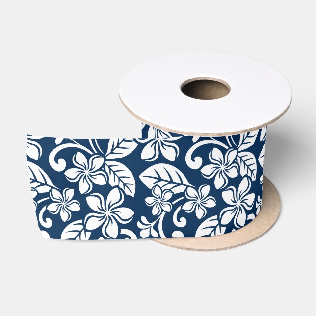 ISLAND PLUMERIA (NAVY) SATIN RIBBON SATINBAND (Spule)