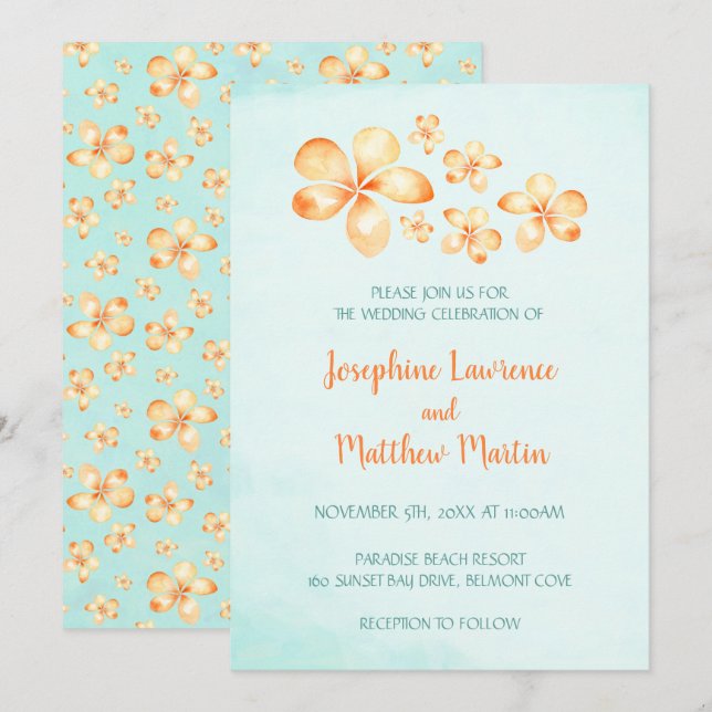 Island Plumeria Wedding Einladungen (Vorne/Hinten)