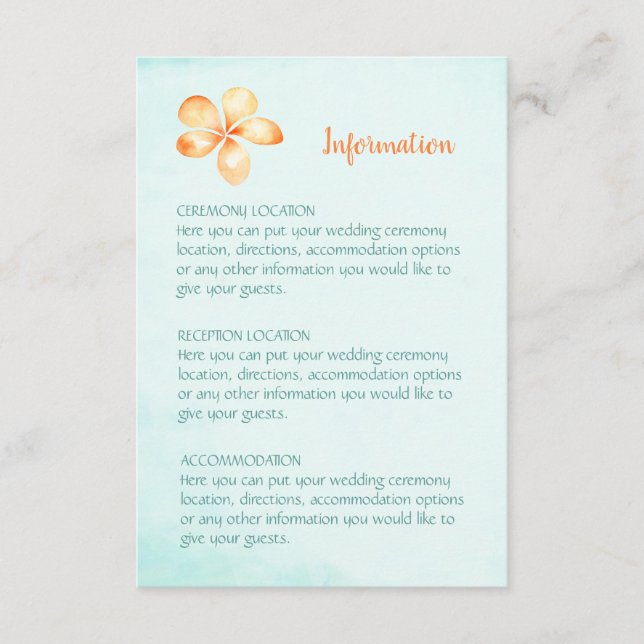 Island Plumeria Wedding Information Cards Begleitkarte (Vorderseite)