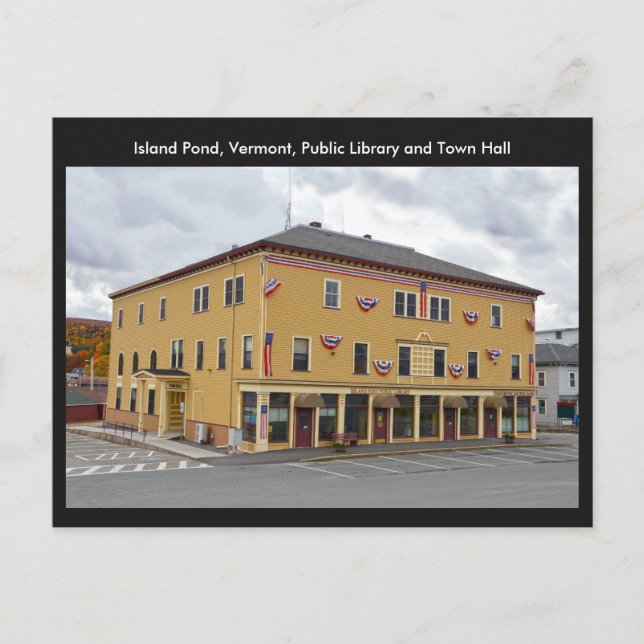 Island Pond, Vermont, Public Library und Rathaus Postkarte (Vorderseite)