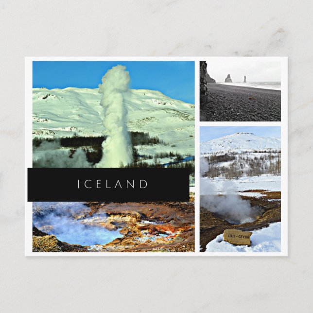 Island Postkarte - Geysir, heiße Quelle, schwarzer (Vorderseite)