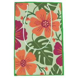 Island Radiance: Bold Tropical Hibiscus & Monstera Mittlere Geschenktüte