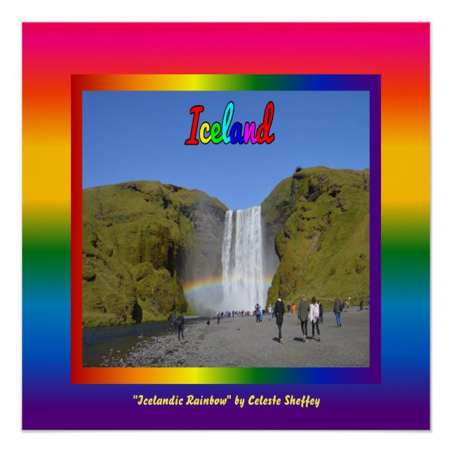 Island Regenbogen Wasserfall Poster (Vorderseite)