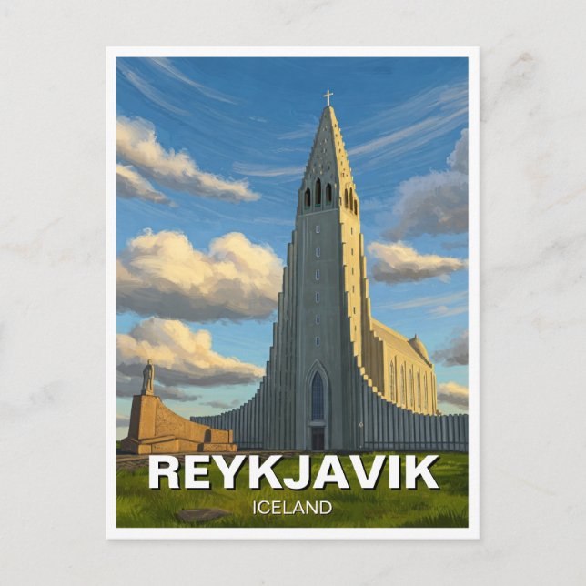 Island Reykyavik Church of Hallgrimur Travel Postkarte (Vorderseite)