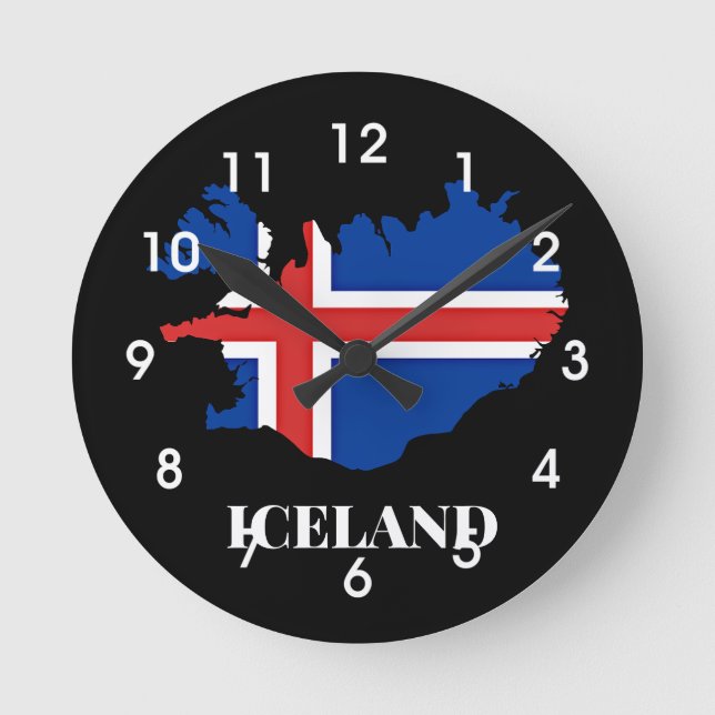 Island, Silhouette, Flagge, Runde Wanduhr (Vorderseite)