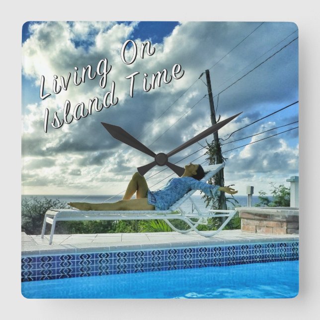 Island Time Clock Quadratische Wanduhr (Vorderseite)