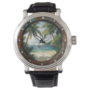 "Island Time" - Nautisches Fenster Tropischer Stra Armbanduhr
