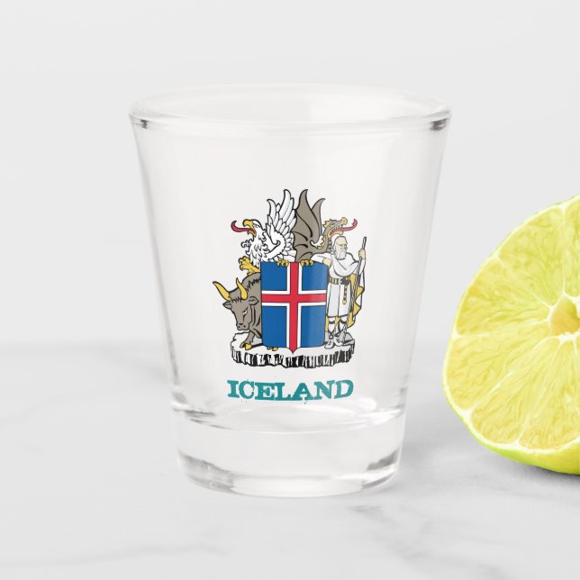 Island und Island Wappen, Flagge / Party Schnapsglas (Vorderseite)