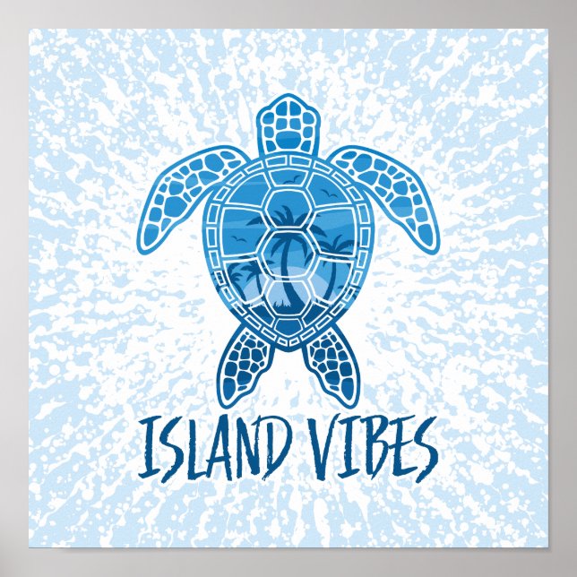 Island Vibes Tropical Sunset Sea Turtle Design Poster (Vorne)
