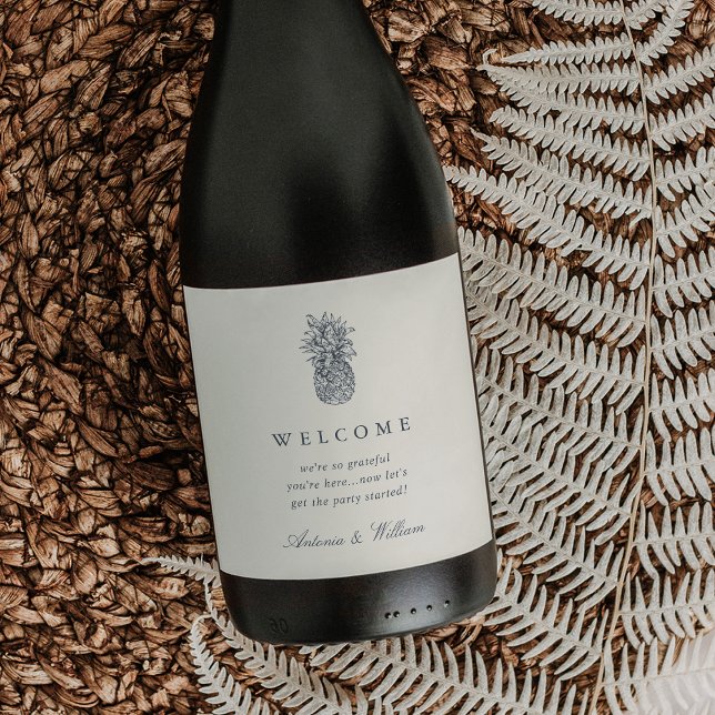 Island Vintage Ananas Hochzeit Willkommen Weinetikett (Von Creator hochgeladen)