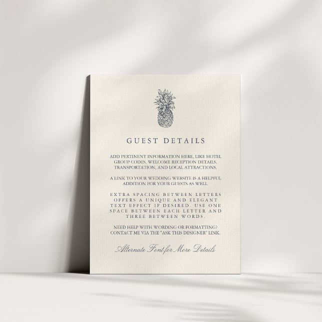 Island Vintage Ananas Hochzeitsgäste Informationen Begleitkarte (Von Creator hochgeladen)