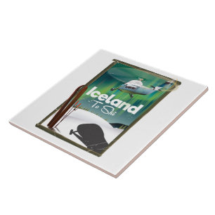 Island Vintage-Skiposter Fliese