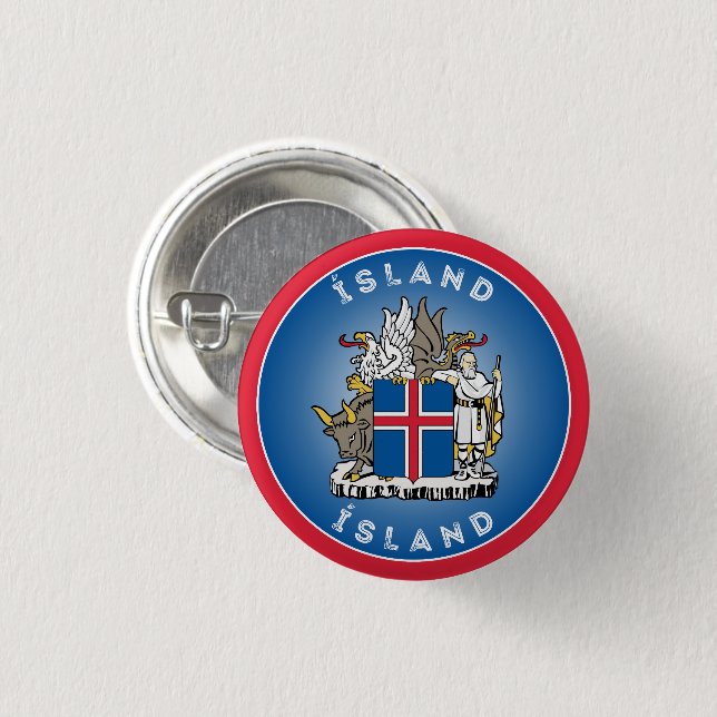 Island Wappen Kreisform Button (Vorne & Hinten)