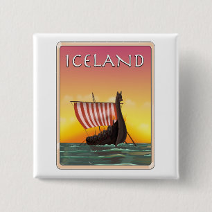 Island Wikinger Reiseplakat Button