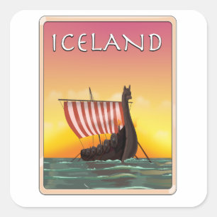 Island Wikinger Reiseplakat Quadratischer Aufkleber