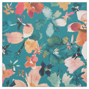 ISLAND ZEIT Wasserfarbe Tropenflora Aquamarin Stoff