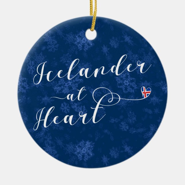 Isländer im Herzen, Weihnachtsbaumschmuck Keramik Ornament (Vorne)