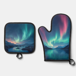 Isländisch Aurora Ofenhandschuh & Topflappen-Set