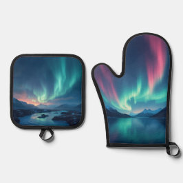 Isländisch Aurora Ofenhandschuh & Topflappen-Set