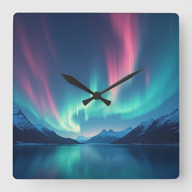 Isländisch Aurora Quadratische Wanduhr (Vorderseite)