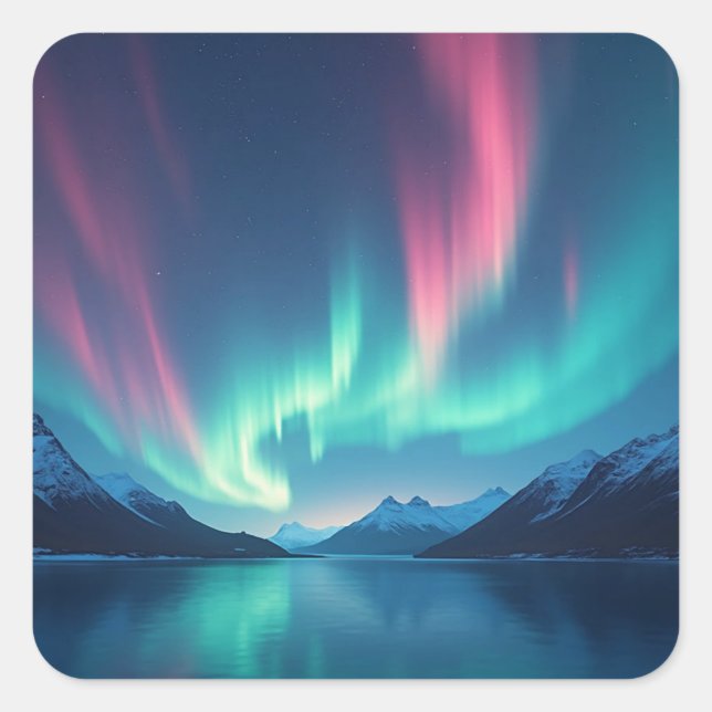Isländisch Aurora Quadratischer Aufkleber (Vorderseite)