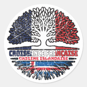Isländisch-französische Tree-Roots-Flagge Runder Aufkleber