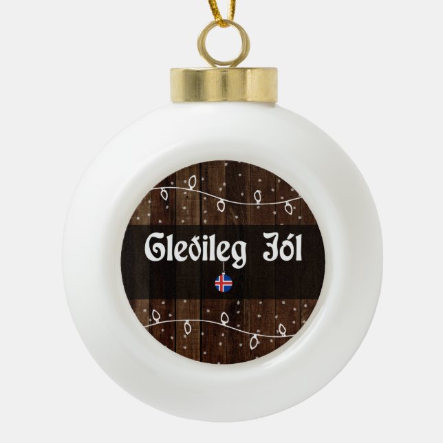 Isländisch Frory Christmas, Gleðileg jól Keramik Kugel-Ornament (Vorderseite)