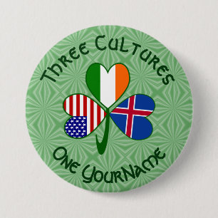 Isländisch Irisch Amerikanische Flagge Shamrock Pe Button