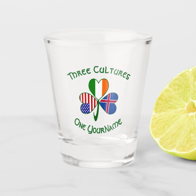 Isländisch-irisch-amerikanisches Flag-Kleeblatt pe Schnapsglas (Vorderseite)