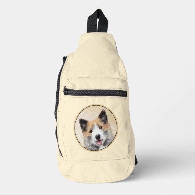 Isländisch Sheepdog Malerei Tan Original Dog Art Crossbody Bag (Vorderseite)