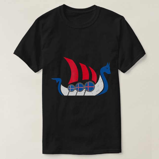 Isländisch Viking Ship T Shirt Island Flaggendrach (Design vorne)