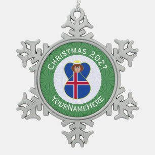 Isländische Engel-Weihnachtsflagge Personalisiert Schneeflocken Zinn-Ornament
