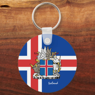 Isländische Flagge, Emblem & Island Urlaub / Sport Schlüsselanhänger