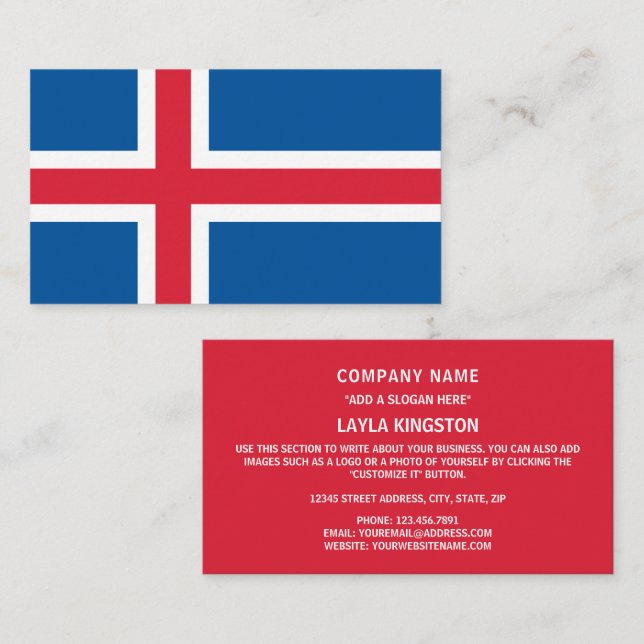 Isländische Flagge, Flagge Islands Visitenkarte (Vorne/Hinten)