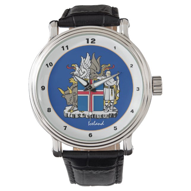Isländische Flagge & Island-Emblem-Mode /Design Armbanduhr (Vorderseite)