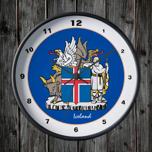 Isländische Flagge, trendige isländische Zuhause / Runde Wanduhr