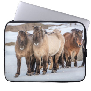 Isländische Pferde im Winter in der Nähe von Hofn, Laptopschutzhülle