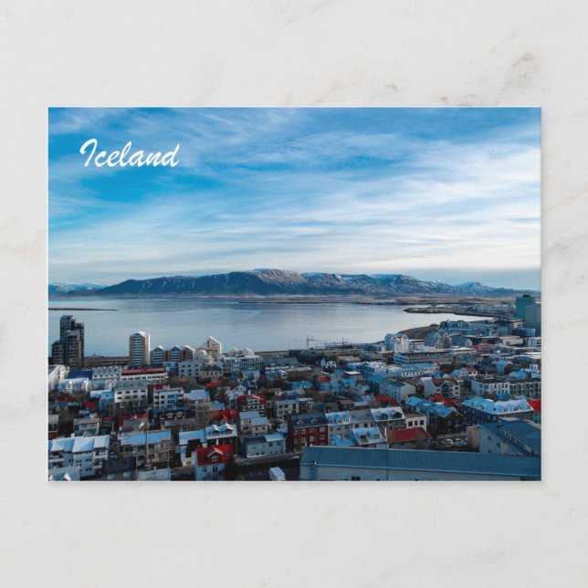 Isländische Postkarte — Reykjavik Skyline (Vorderseite)