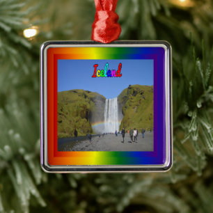Isländische Regenbogenwasserfall Ornament Aus Metall