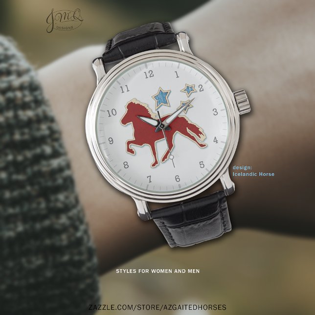 Isländische Rote Silhouette mit Sternen Armbanduhr (Red Icelandic Horse silhouette watch with stars 🐎✨)