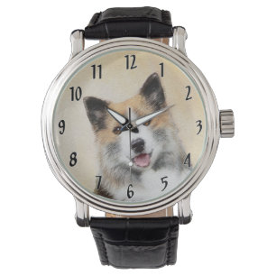 Isländische Sheepdog-Malerei - Original Dog Art Armbanduhr