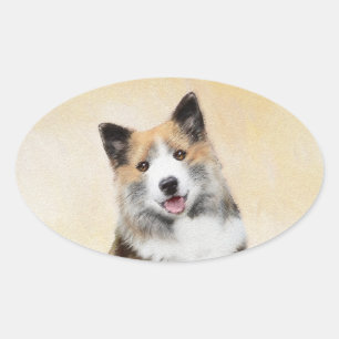 Isländische Sheepdog-Malerei - Original Dog Art Ovaler Aufkleber