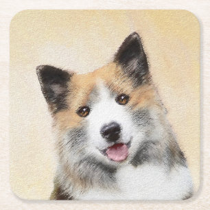Isländische Sheepdog-Malerei - Original Dog Art Rechteckiger Pappuntersetzer