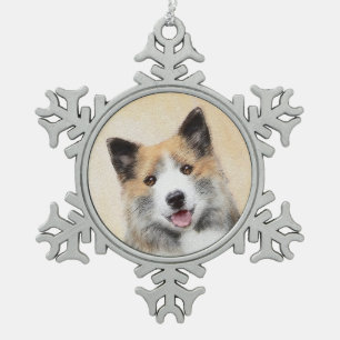 Isländische Sheepdog-Malerei - Original Dog Art Schneeflocken Zinn-Ornament